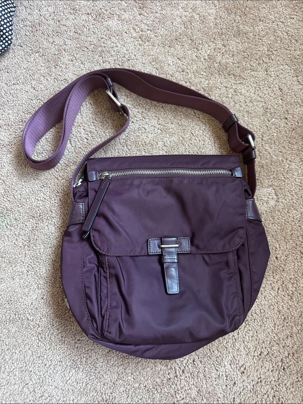 Tumi Plum Nylon Crossbody with Silver Accents